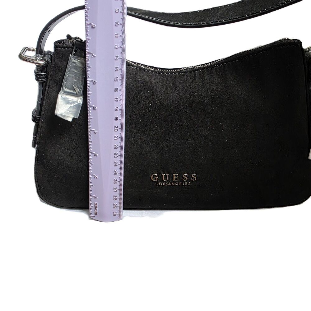 NWT GUESS Black Alisha suede Shoulder Handbag  Minimalist Y2K - Picture 5 of 8